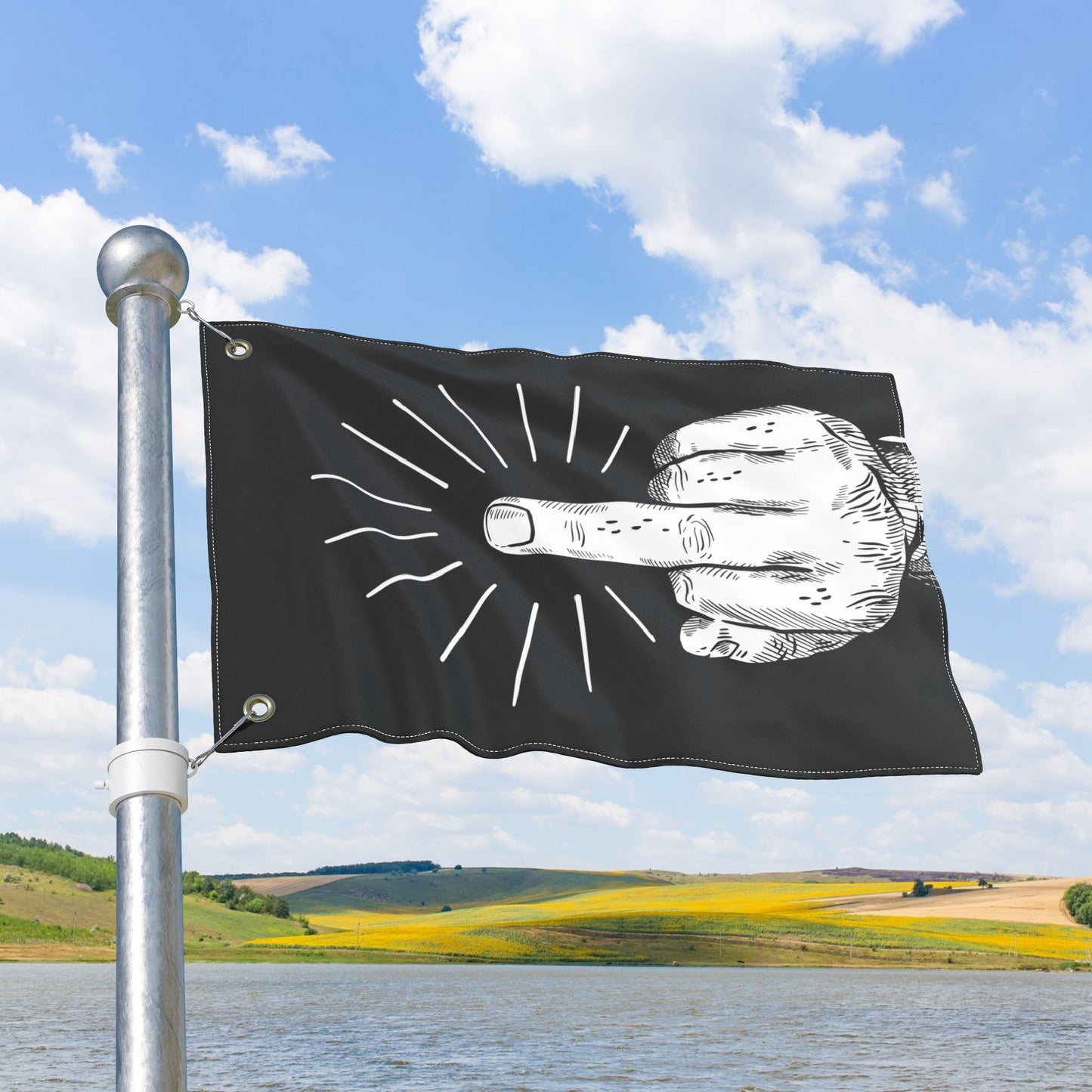 Middle Finger Flip-Off Flag, with Left or Right Side Grommets