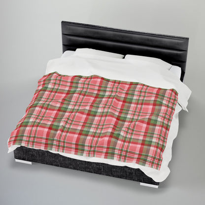 Christmas Pink & Red Plaid Velveteen Plush Blanket