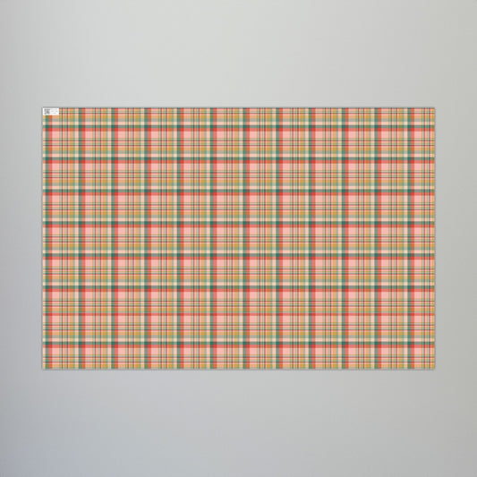 29'' x 20" Matte MCM Christmas Peachy Green & Red Plaid Gift Wrapping Paper Roll