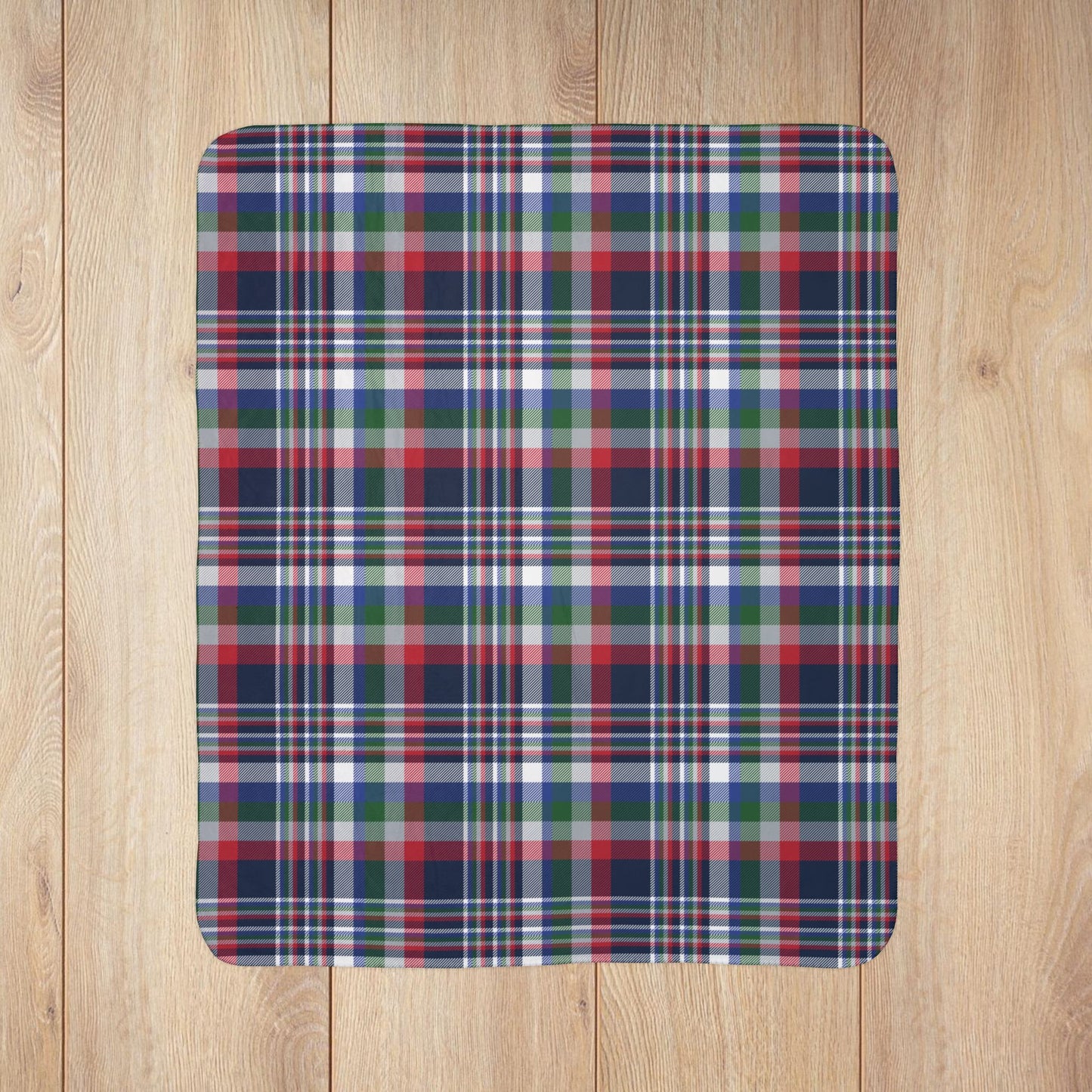 Christmas Red, White & Blue New England Boston MA Plaid Fleece Sherpa Blanket