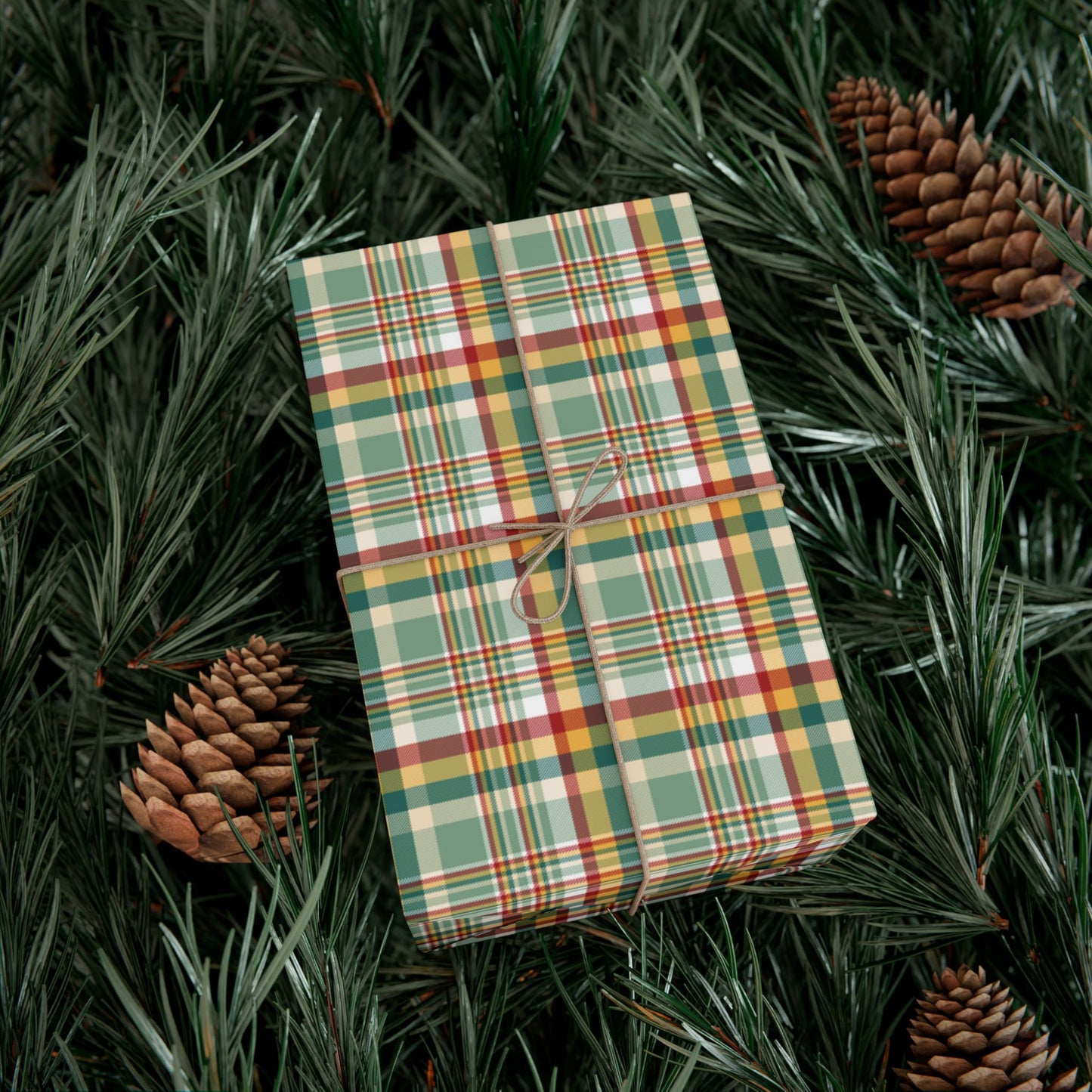 Christmas Greens, Gold & Red Plaid Gift Wrapping Paper Roll