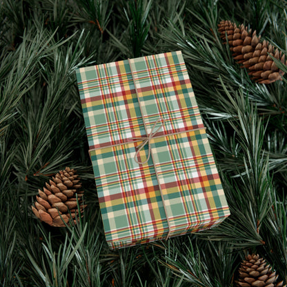 Christmas Greens, Gold & Red Plaid Gift Wrapping Paper Roll
