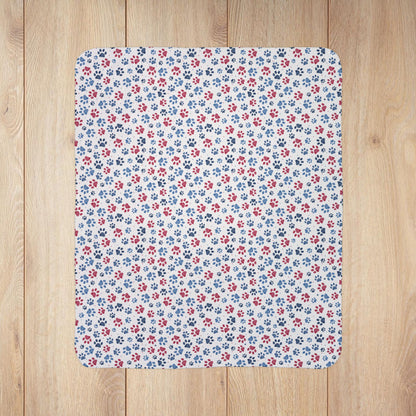 America U.S.A. Red, White & Blue Paw Prints Light Grey Fleece Sherpa Blanket