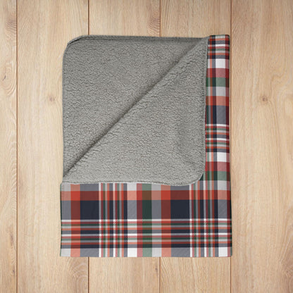 Christmas Navy & Orange Chicago IL Plaid Fleece Sherpa Blanket