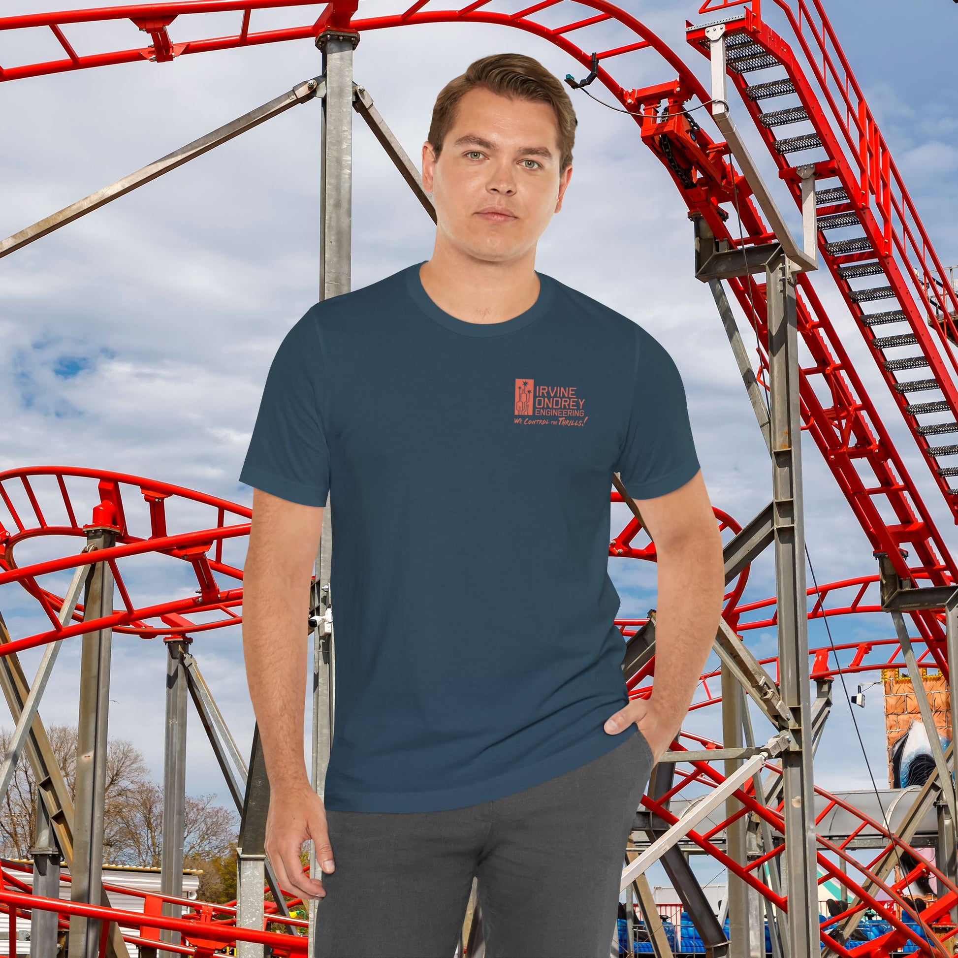 I Just Wanna Play Fascination & Ride Roller Coasters Tee (BACK graphic) • Irvine Ondrey Engineering
