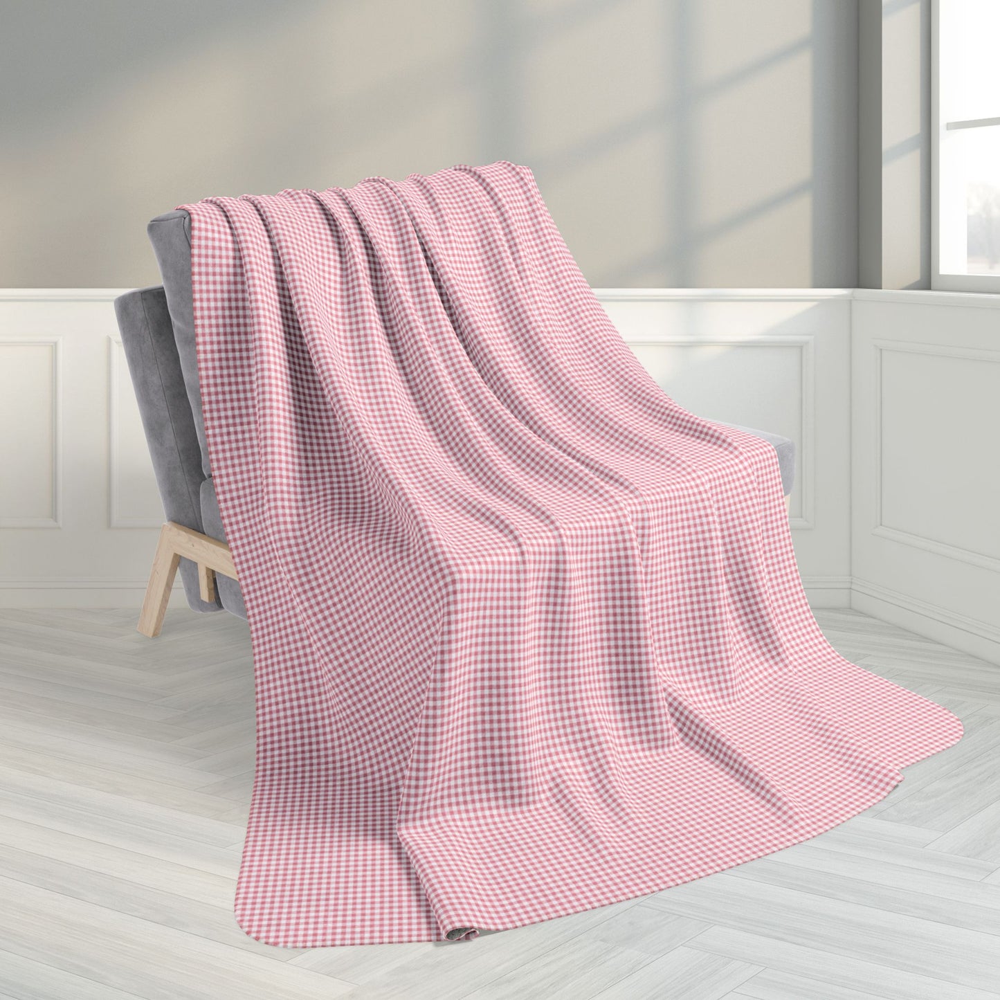 60" × 80" Grey Pink & White Gingham Fleece Sherpa Blanket