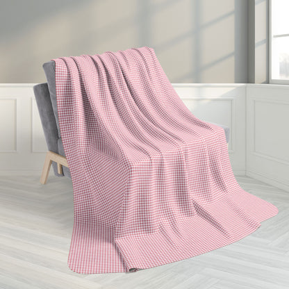 60" × 80" Grey Pink & White Gingham Fleece Sherpa Blanket
