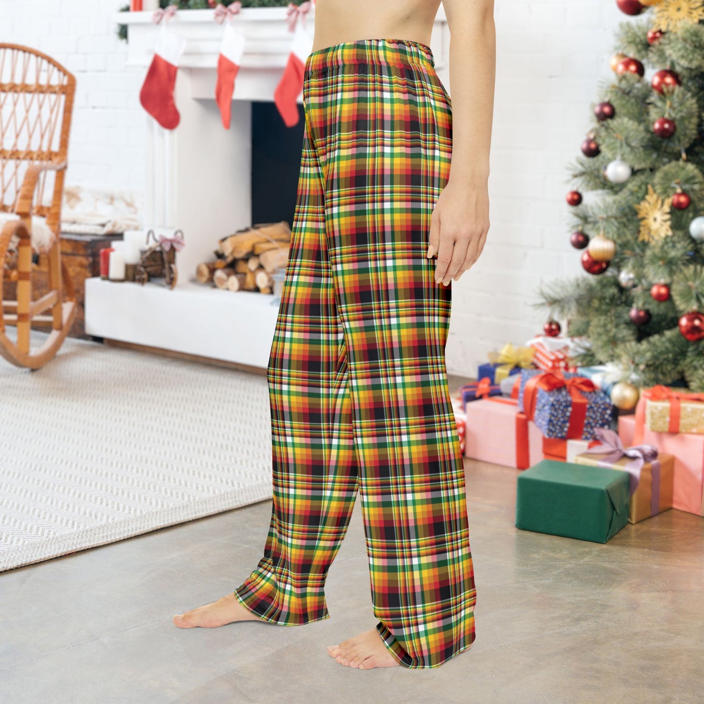 Women’s Christmas Red, Black & White Chicago IL Plaid Pajama Pants