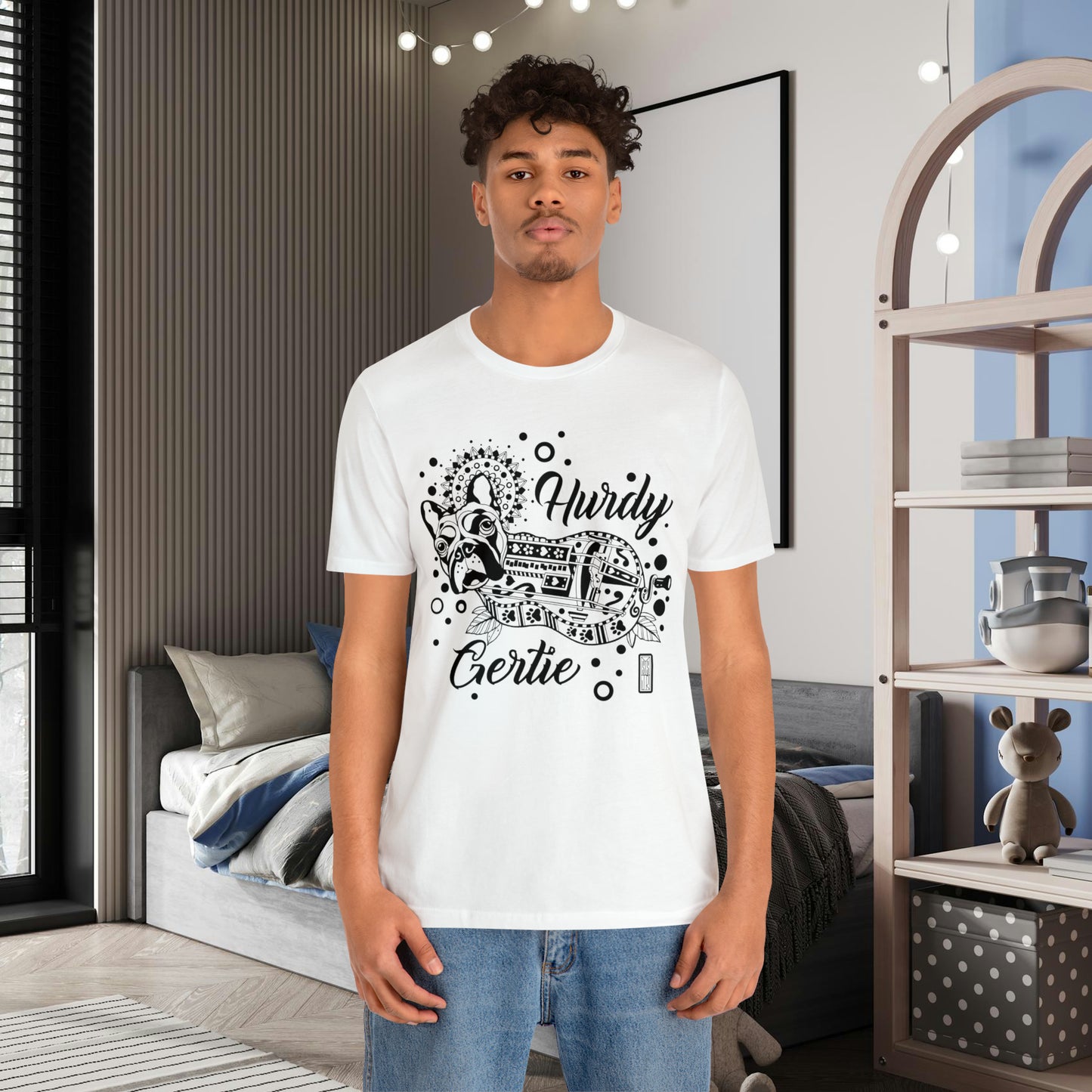 Hurdy Gertie Tee, Chemise Frenchton Dog Line Art