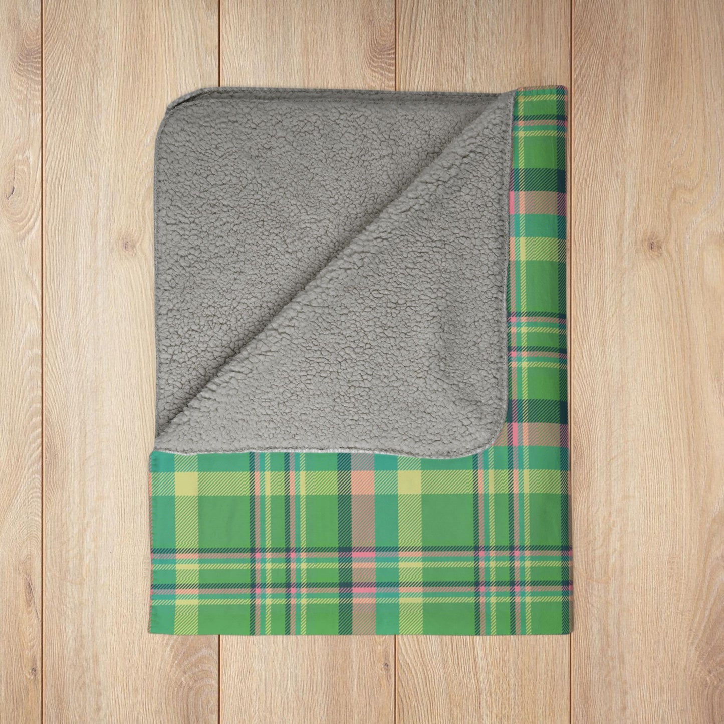 Christmas MCM Green Plaid Fleece Sherpa Blanket