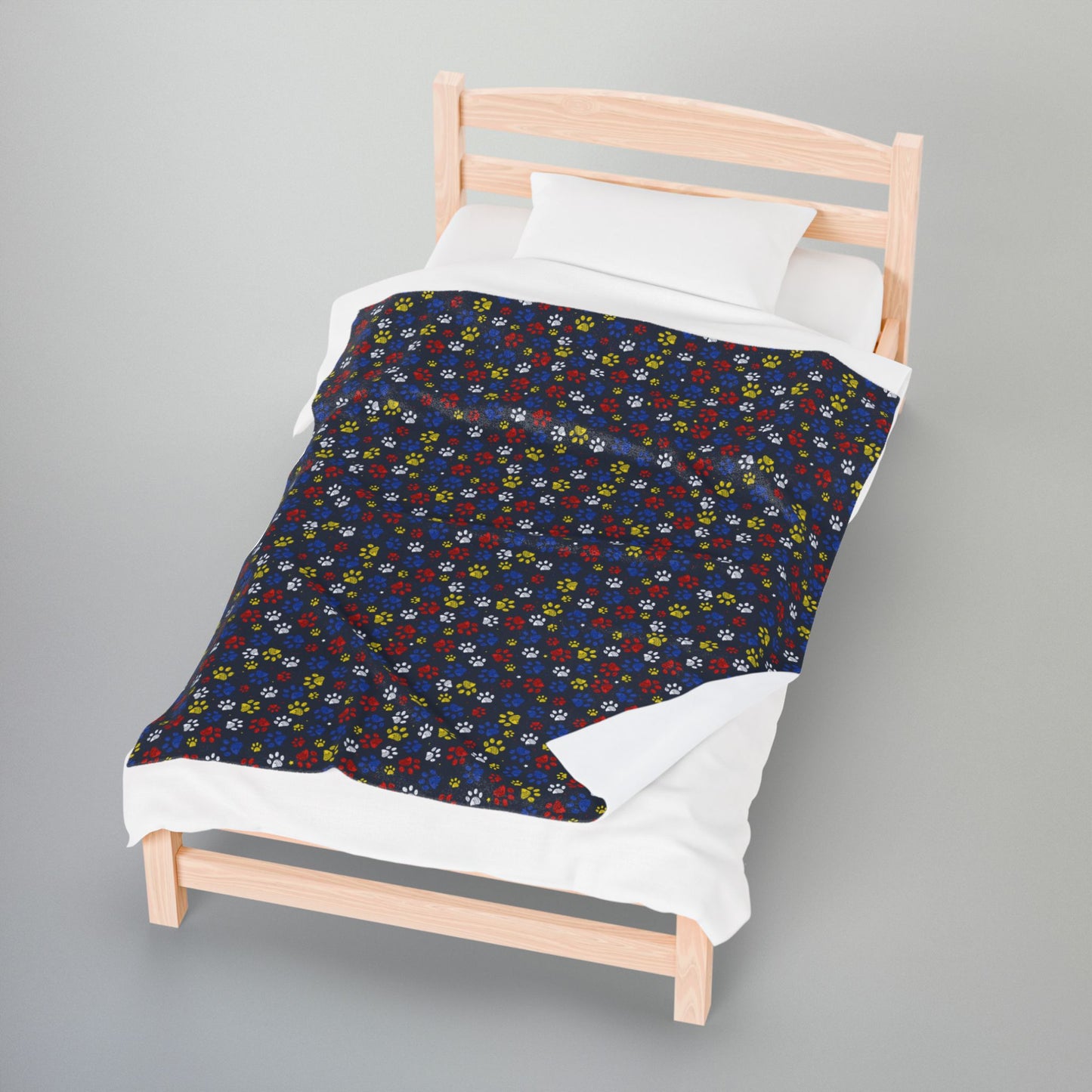 Red, Yellow & Blue Ohio Paw Prints Black Velveteen Plush Blanket