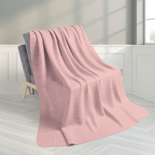 60" × 80" Grey Pink & Cream Gingham Fleece Sherpa Blanket