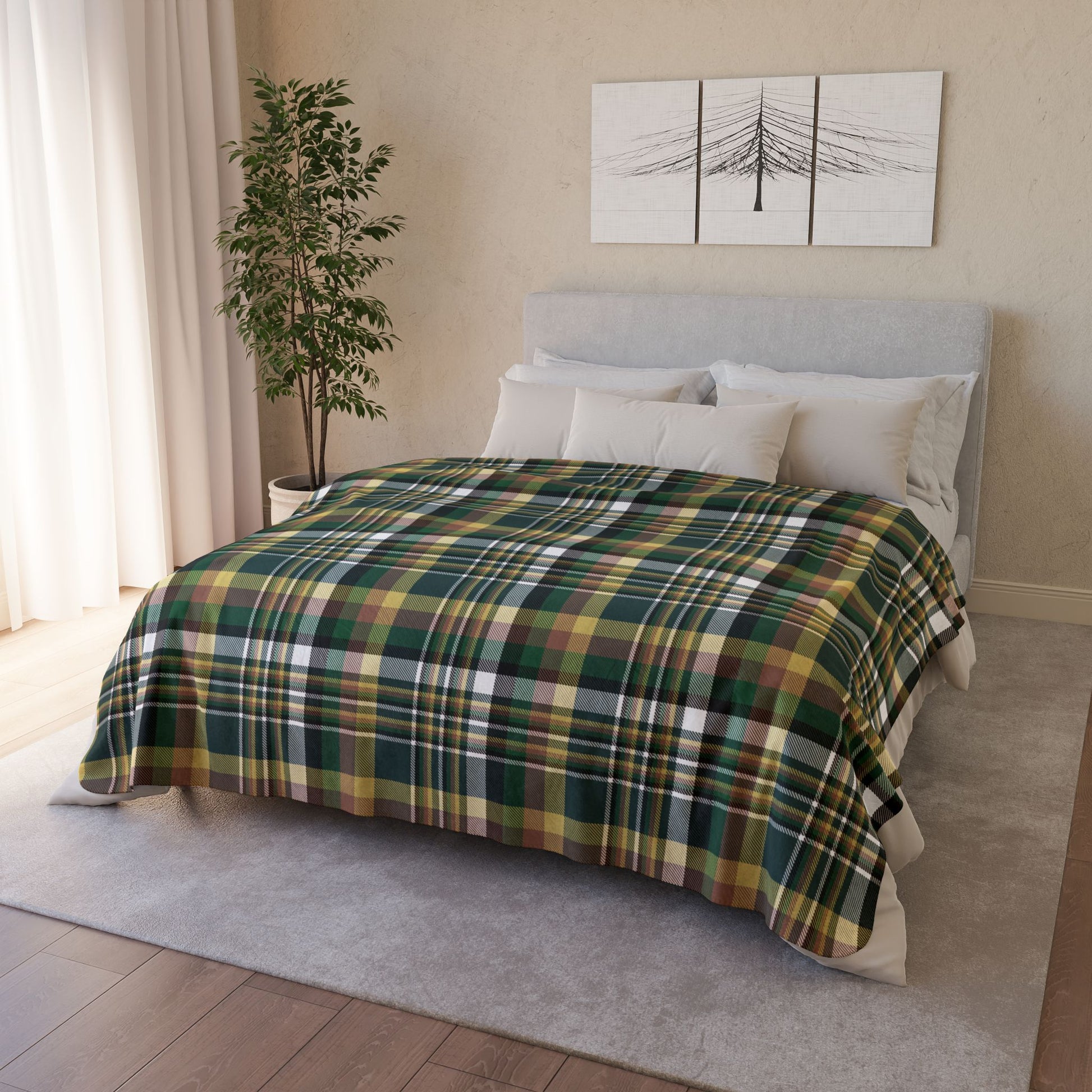 Green, White & Yellow Gurnee IL Plaid Fleece Sherpa Blanket