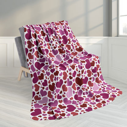 60" × 80" Lesbian Pink Pride Valentine’s Day Hearts White Fleece Sherpa Blanket