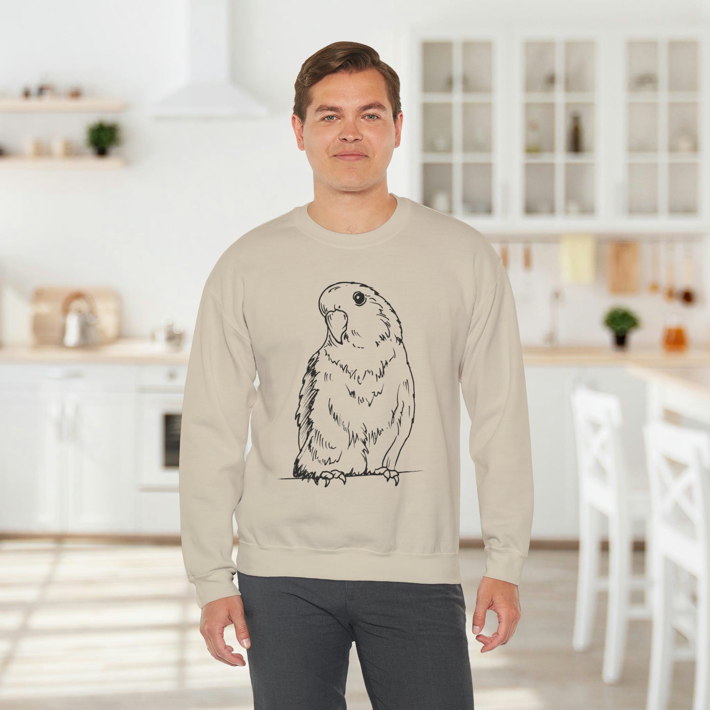 Floofball Lovebird, Sweat-shirt à col rond Line Art