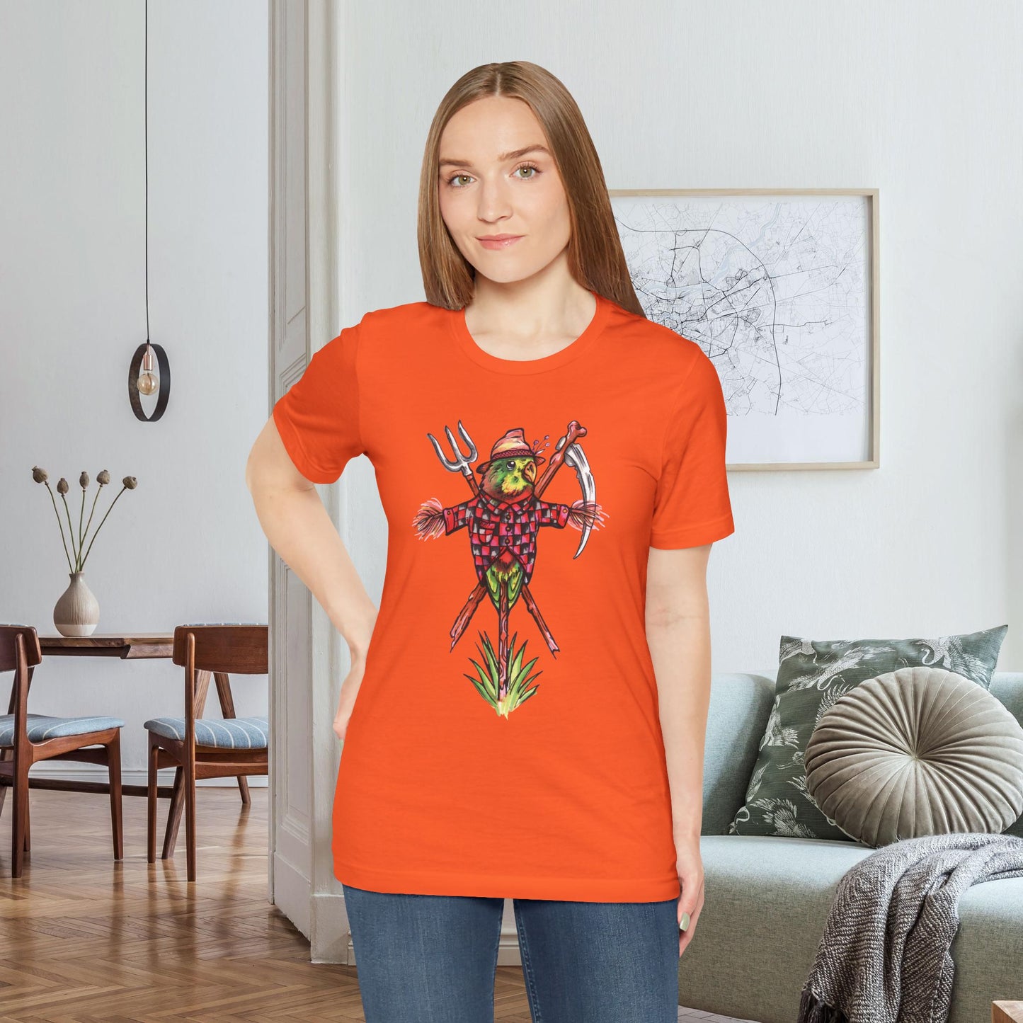 Scarecrow Lovebird, Hand-Drawn & Hand-Colored Tee