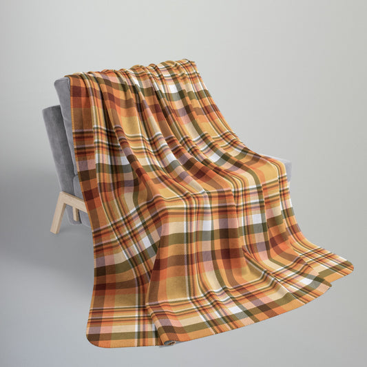 Autumn Tan Plaid Fleece Sherpa Blanket
