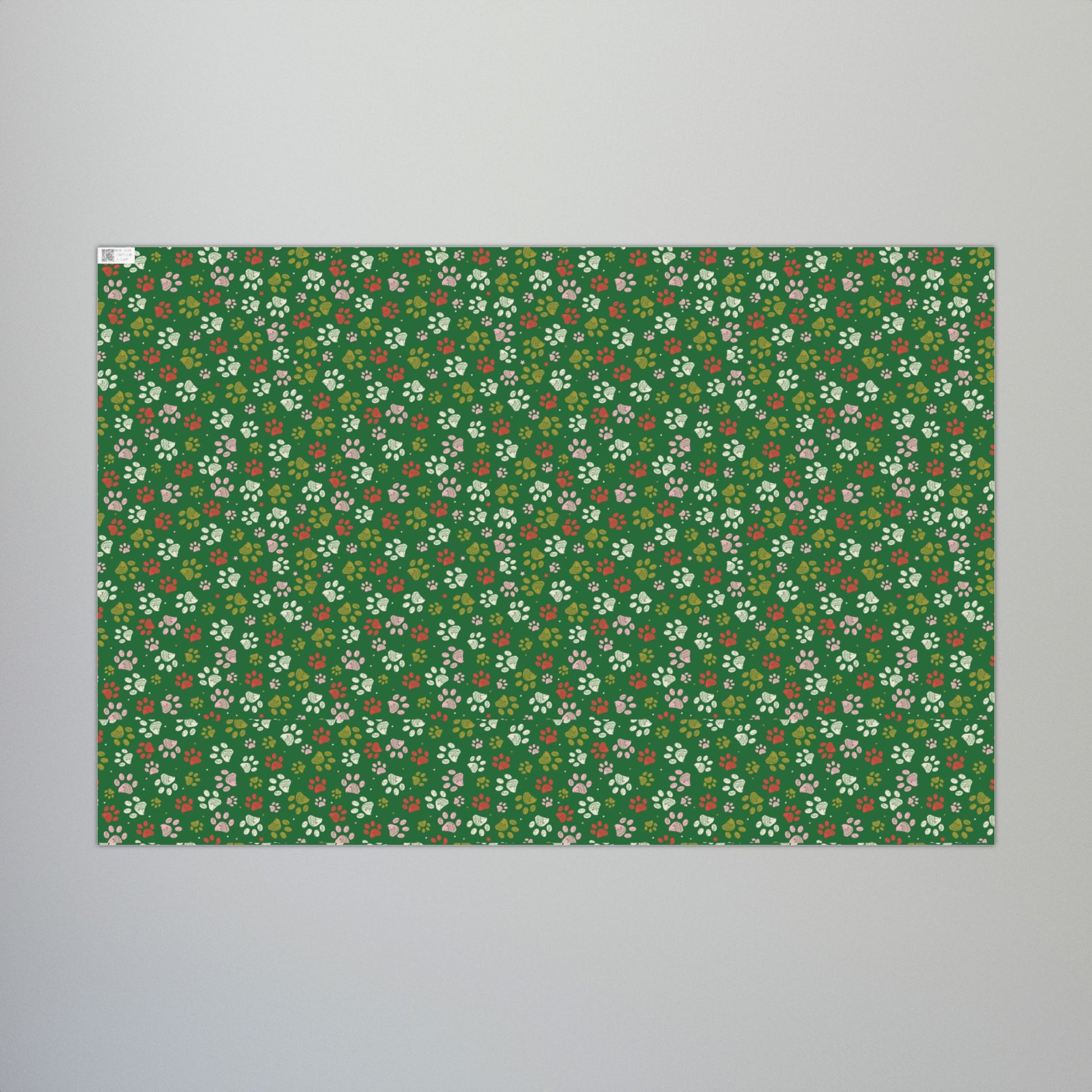 MCM Christmas Pink, Greens & Red Paw Print Gift Wrapping Paper Roll