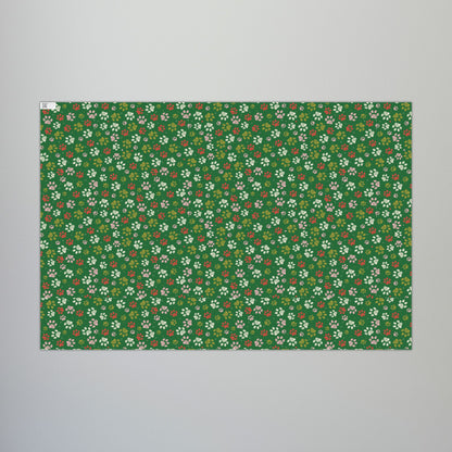 MCM Christmas Pink, Greens & Red Paw Print Gift Wrapping Paper Roll