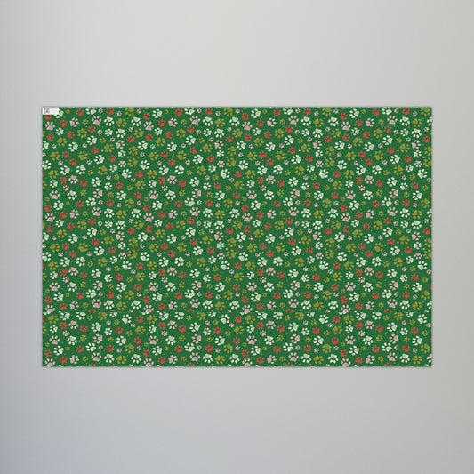MCM Christmas Pink, Greens & Red Paw Print Gift Wrapping Paper Roll