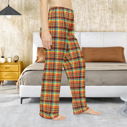 Women’s Orange, Teal & Yellow Santa Claus IN Plaid Pajama Pants