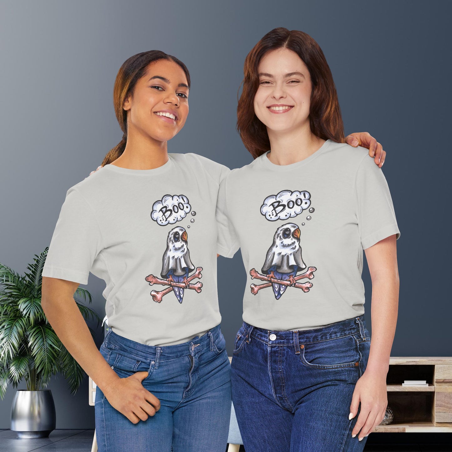 Ghost Lovebird Boo! Hand-Drawn & Hand-Colored Tee