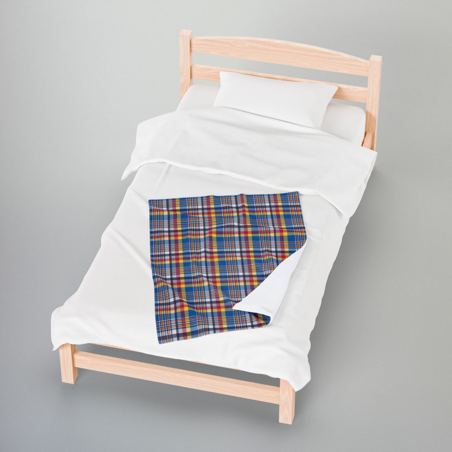 Blue, Red & Yellow Ohio Plaid Velveteen Plush Blanket