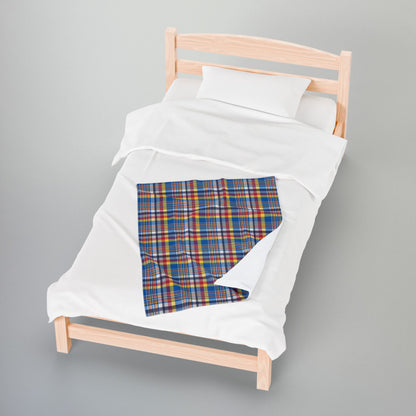 Blue, Red & Yellow Ohio Plaid Velveteen Plush Blanket