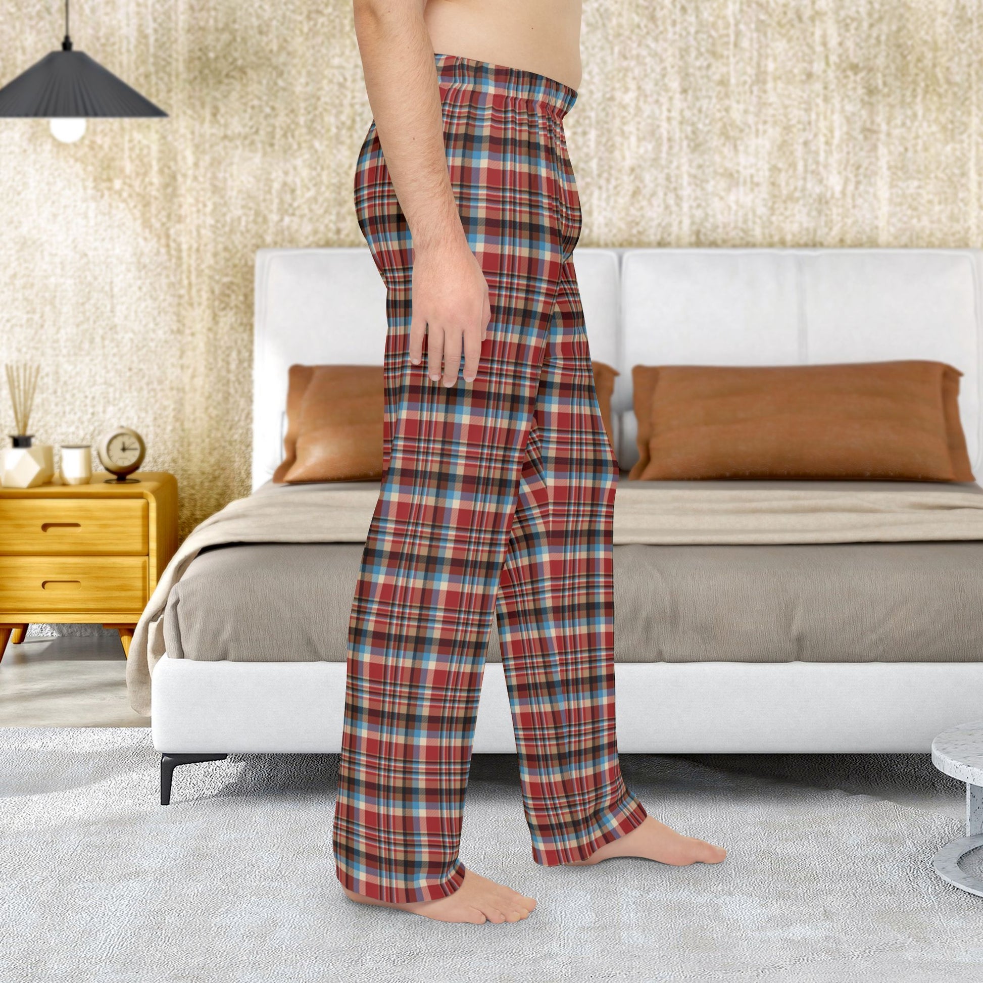 Rustic Red, Cream, Brown & Blue Plaid Pajama Pants