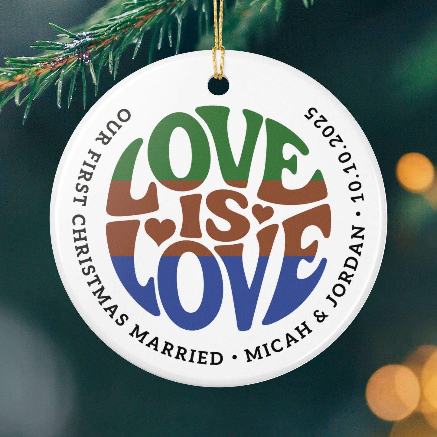 Custom Ceramic Love is Love sapiosexual Pride 2.8" Circle Ornament