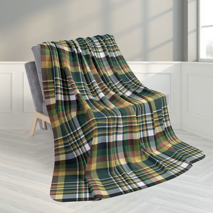 60" × 80" Green, White & Yellow Gurnee IL Plaid Fleece Sherpa Blanket