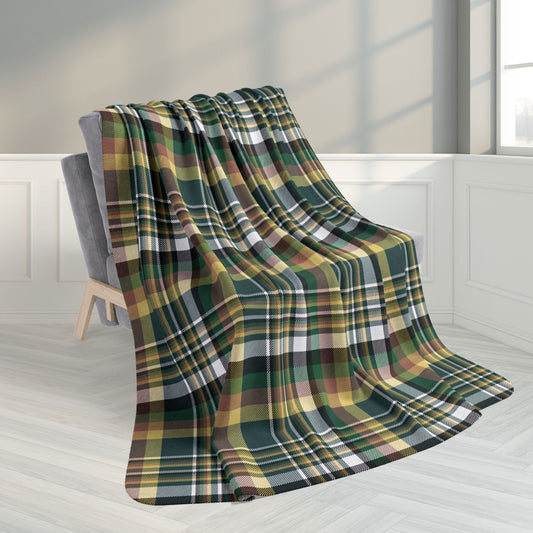 60" × 80" Green, White & Yellow Gurnee IL Plaid Fleece Sherpa Blanket