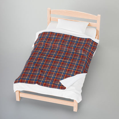 Red, Blue & Orange Ohio Plaid Velveteen Plush Blanket