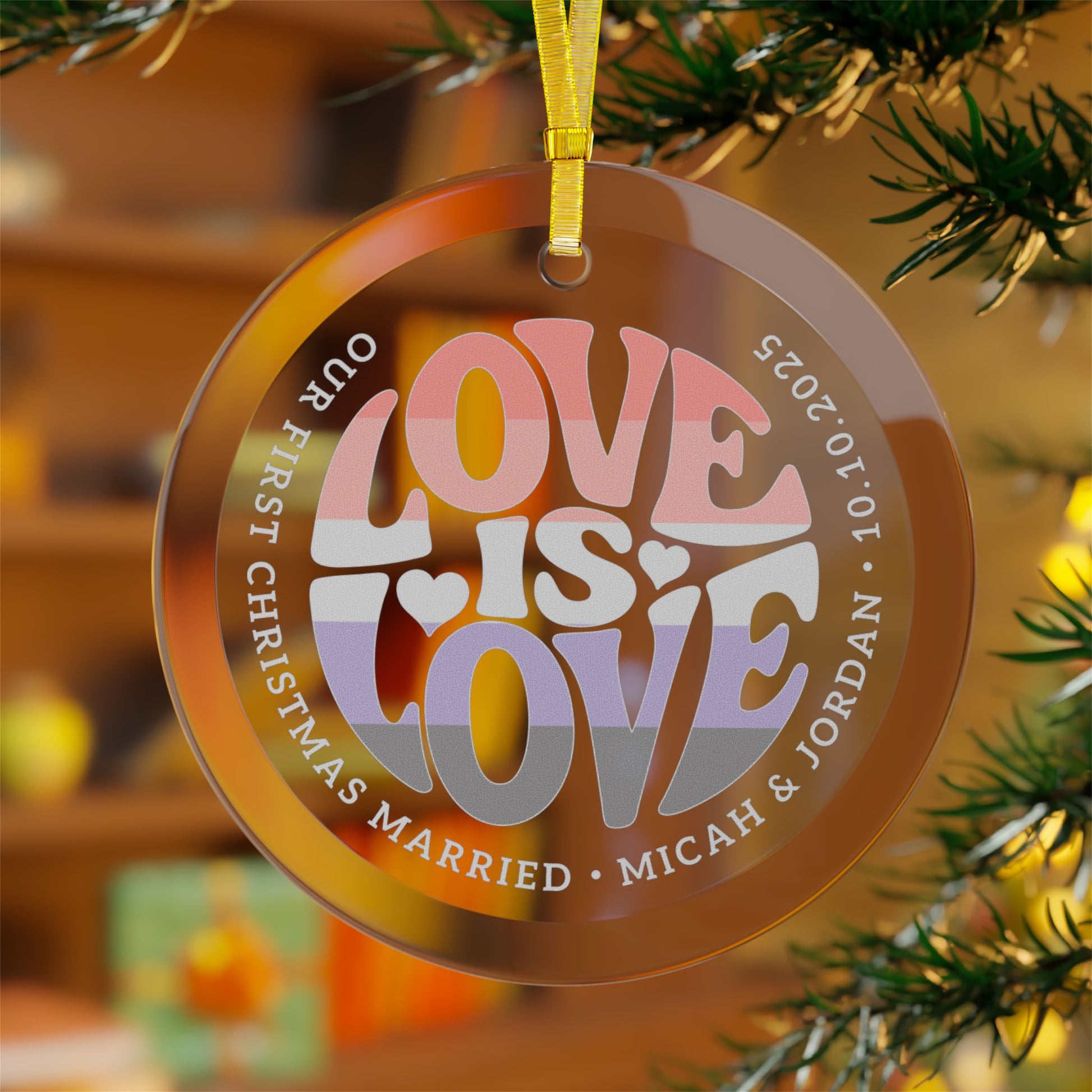 Custom Glass Love is Love Cupioromantic Pride 3.5" Circle Ornaments