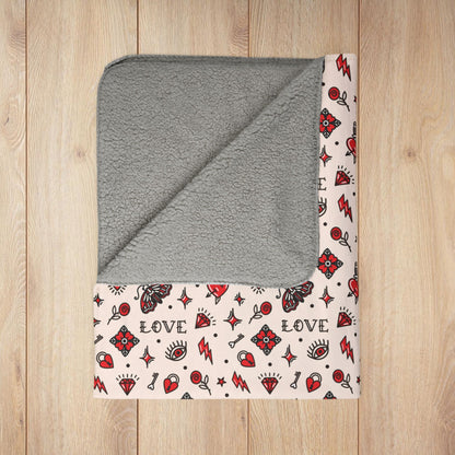 Tattoo Love Valentine’s Day Peach Fleece Sherpa Blanket