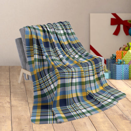 60" × 80" Christmas Blue & Yellow Plaid Milwaukee WI Fleece Sherpa Blanket