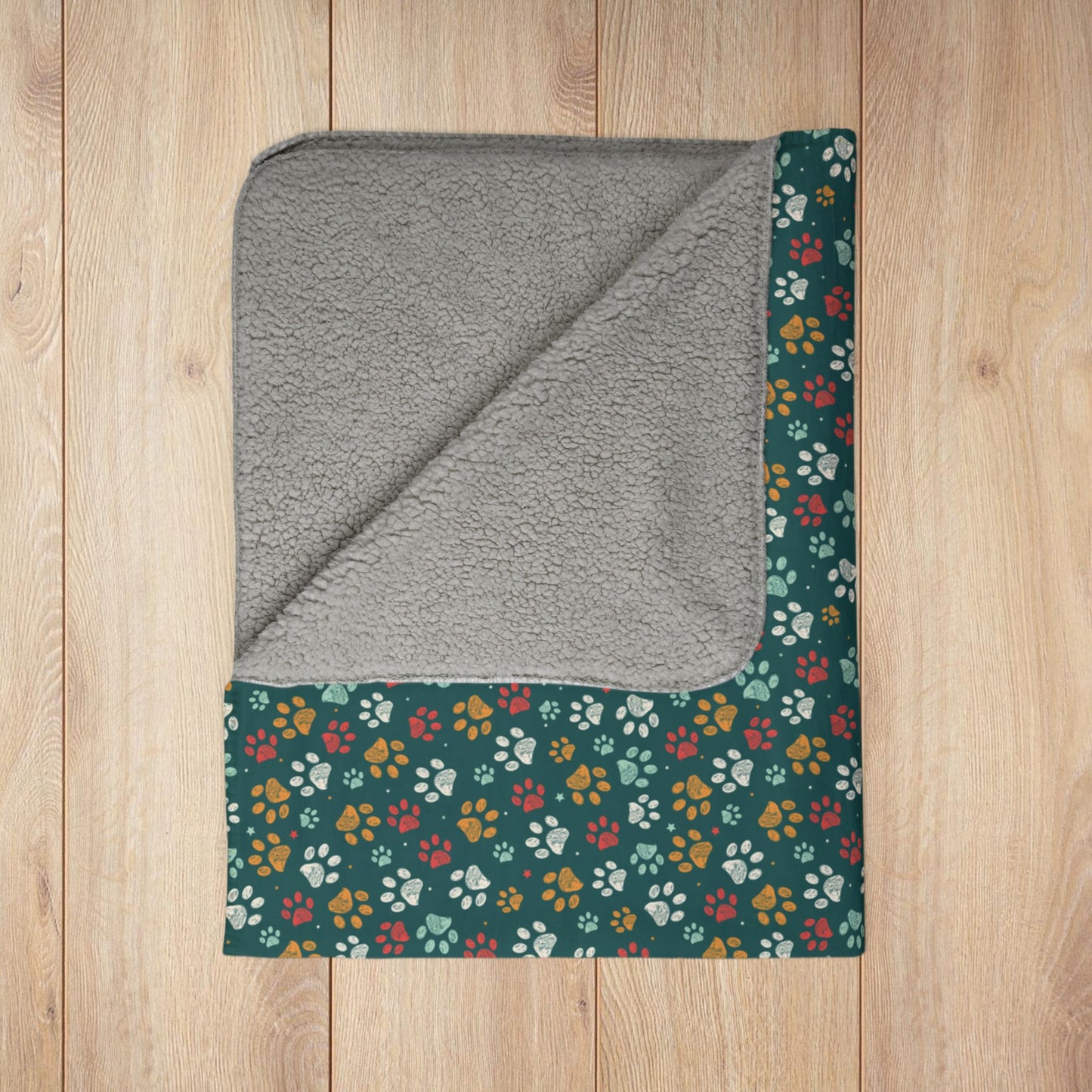 MCM Christmas Paw Prints Teal Fleece Sherpa Blanket