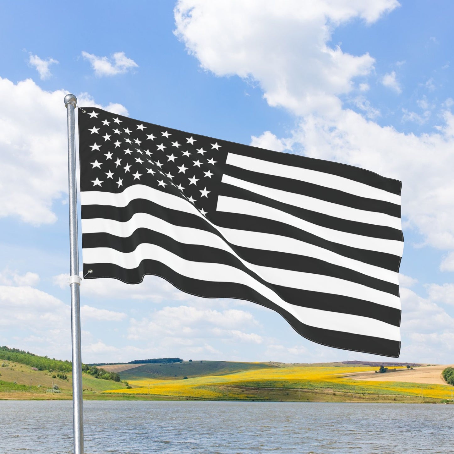 USA Black & White American Flag with Grommets