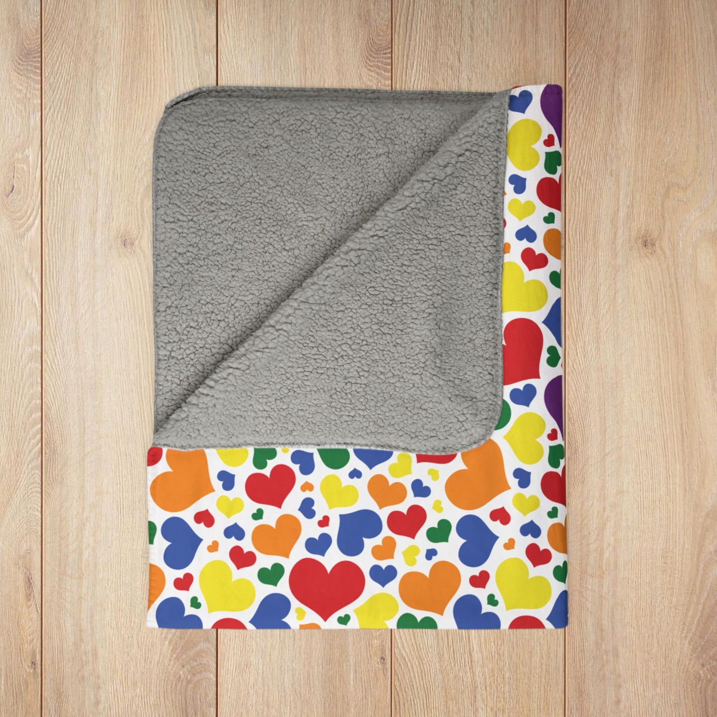 Rainbow Pride Valentine’s Day Hearts White Fleece Sherpa Blanket