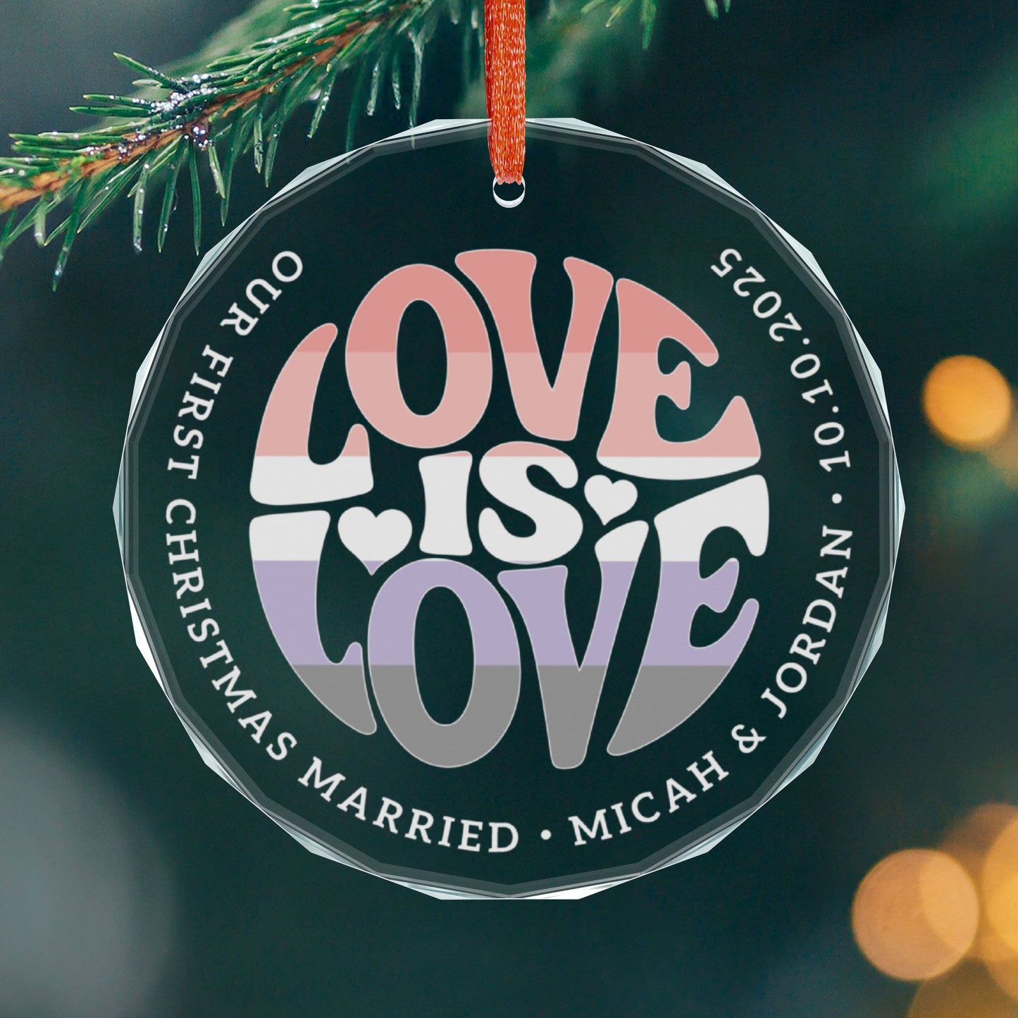 Round One size Custom Crystal Love is Love Cupioromantic Pride 3" Circle Ornament