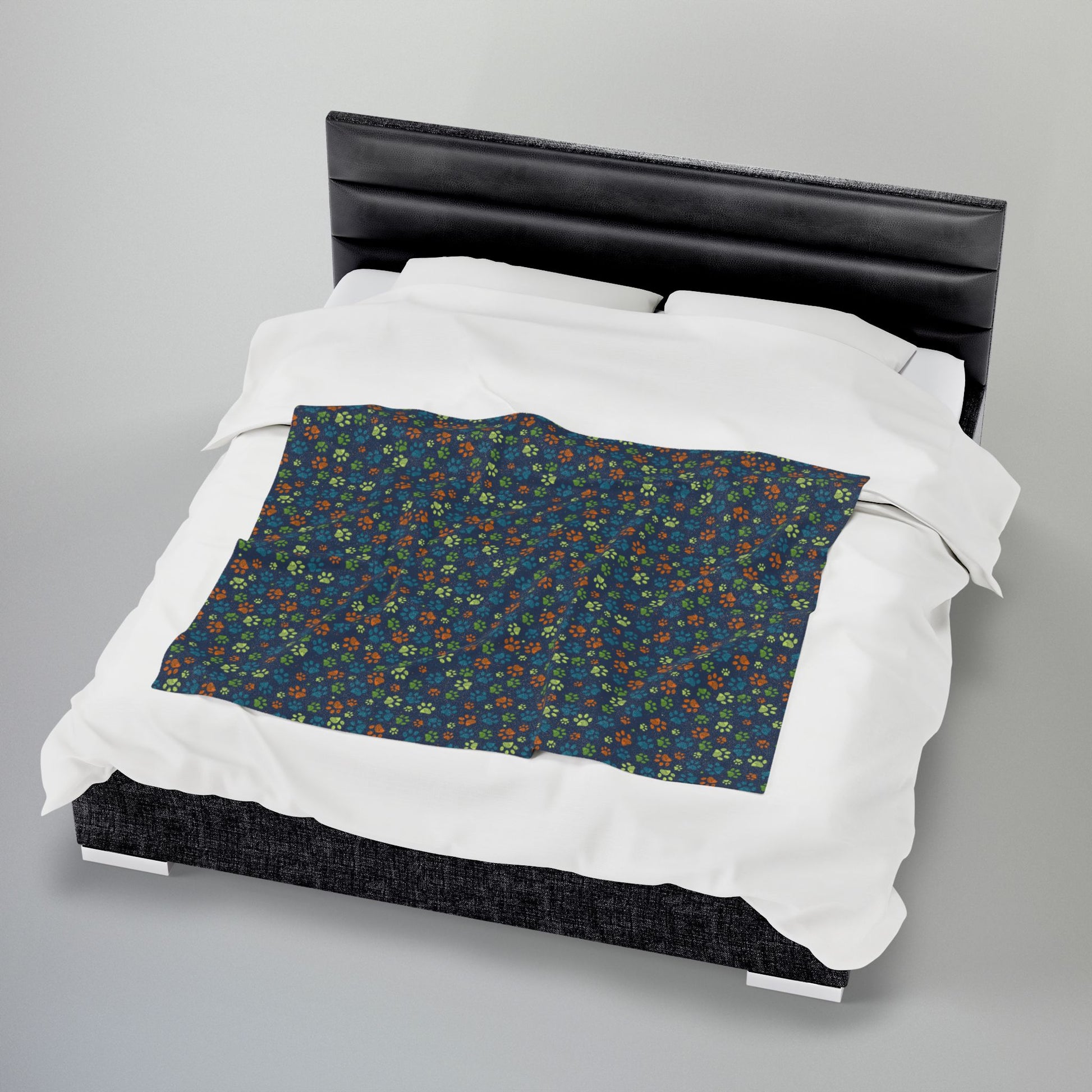 Orange & Light Green Ohio Paw Prints Blue Velveteen Plush Blanket