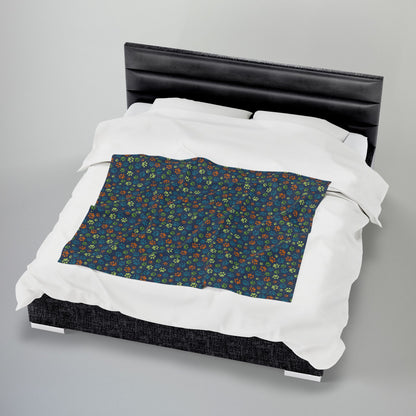 Orange & Light Green Ohio Paw Prints Blue Velveteen Plush Blanket