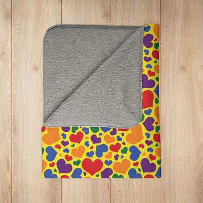 Rainbow Pride Valentine’s Day Hearts Yellow Fleece Sherpa Blanket