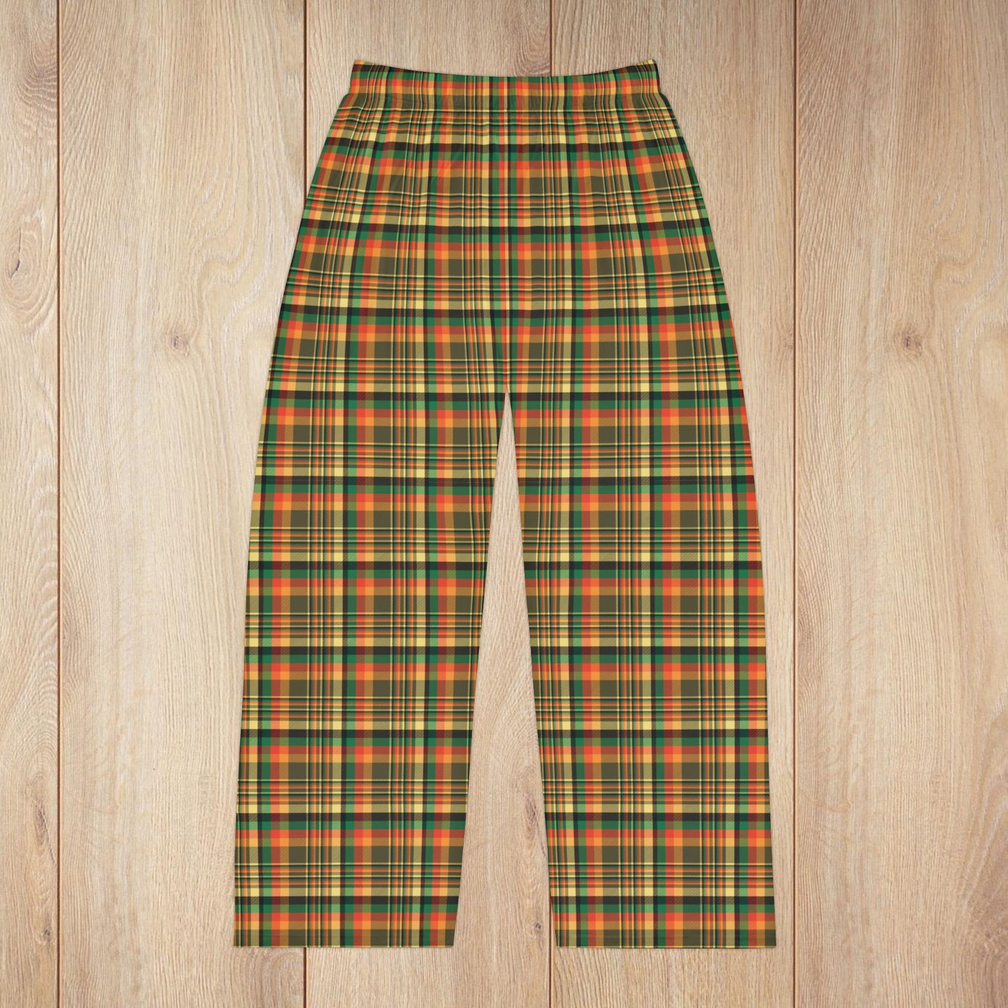 Men’s Dark Green, Orange & Gold Elysburg PA Plaid Pajama Pants