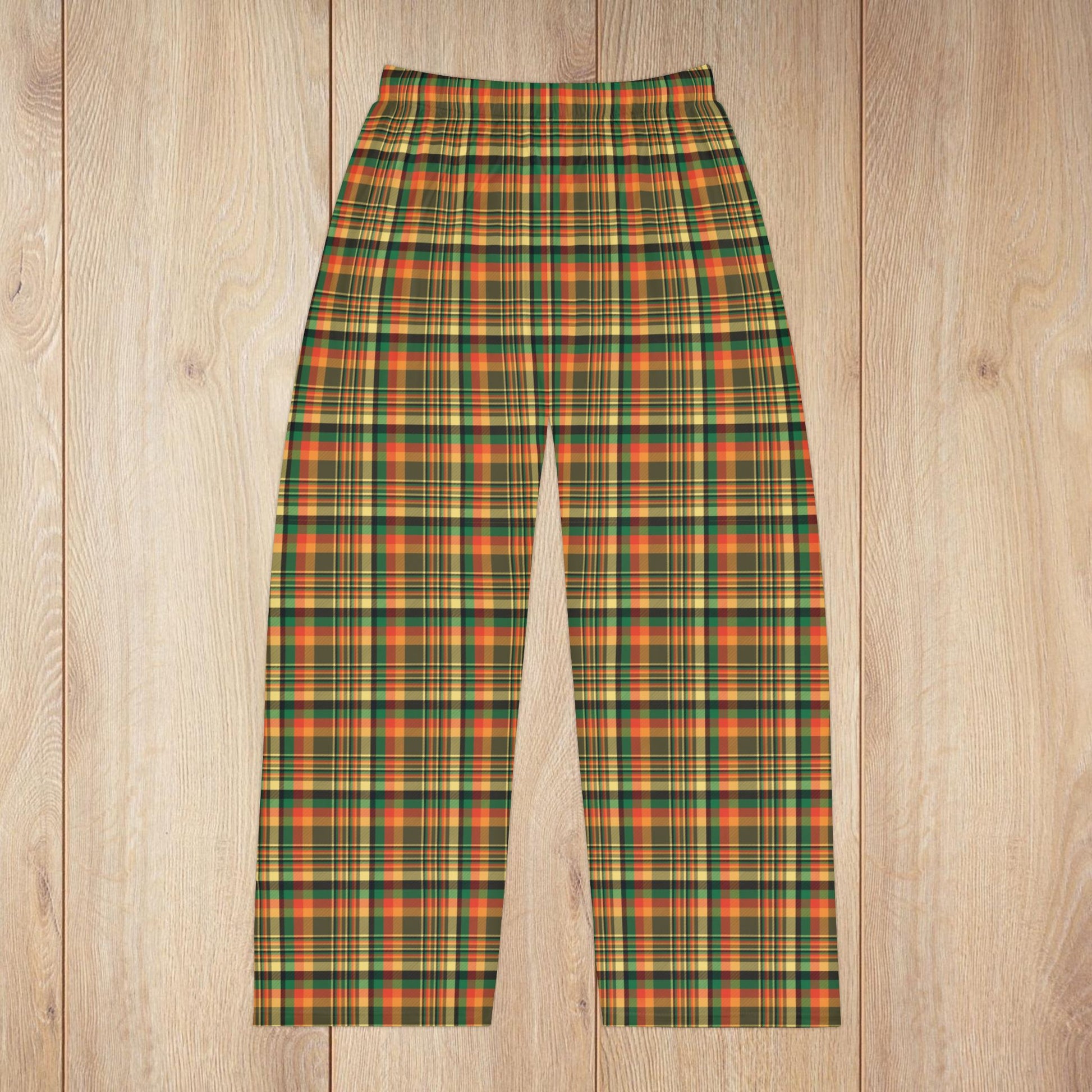 Men’s Dark Green, Orange & Gold Elysburg PA Plaid Pajama Pants