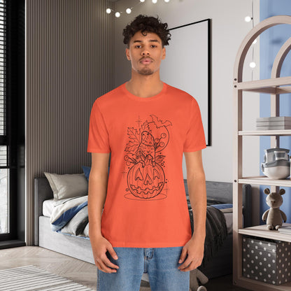 Lovebird on a Jack-o-Lantern, Line Art Tee