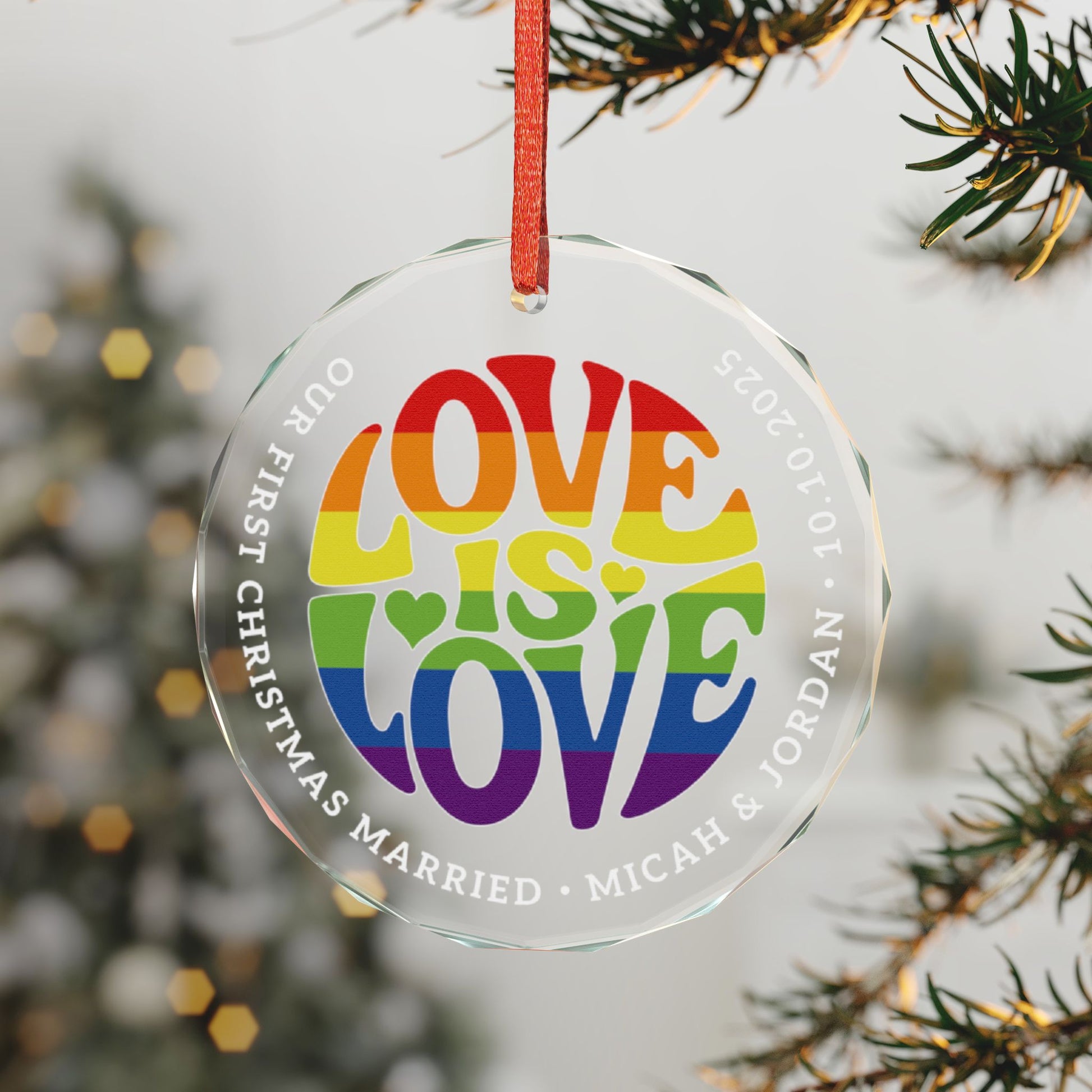 Custom Crystal Love is Love Rainbow Pride 3" Circle Ornament