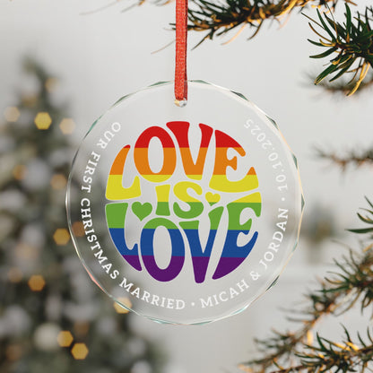 Custom Crystal Love is Love Rainbow Pride 3" Circle Ornament