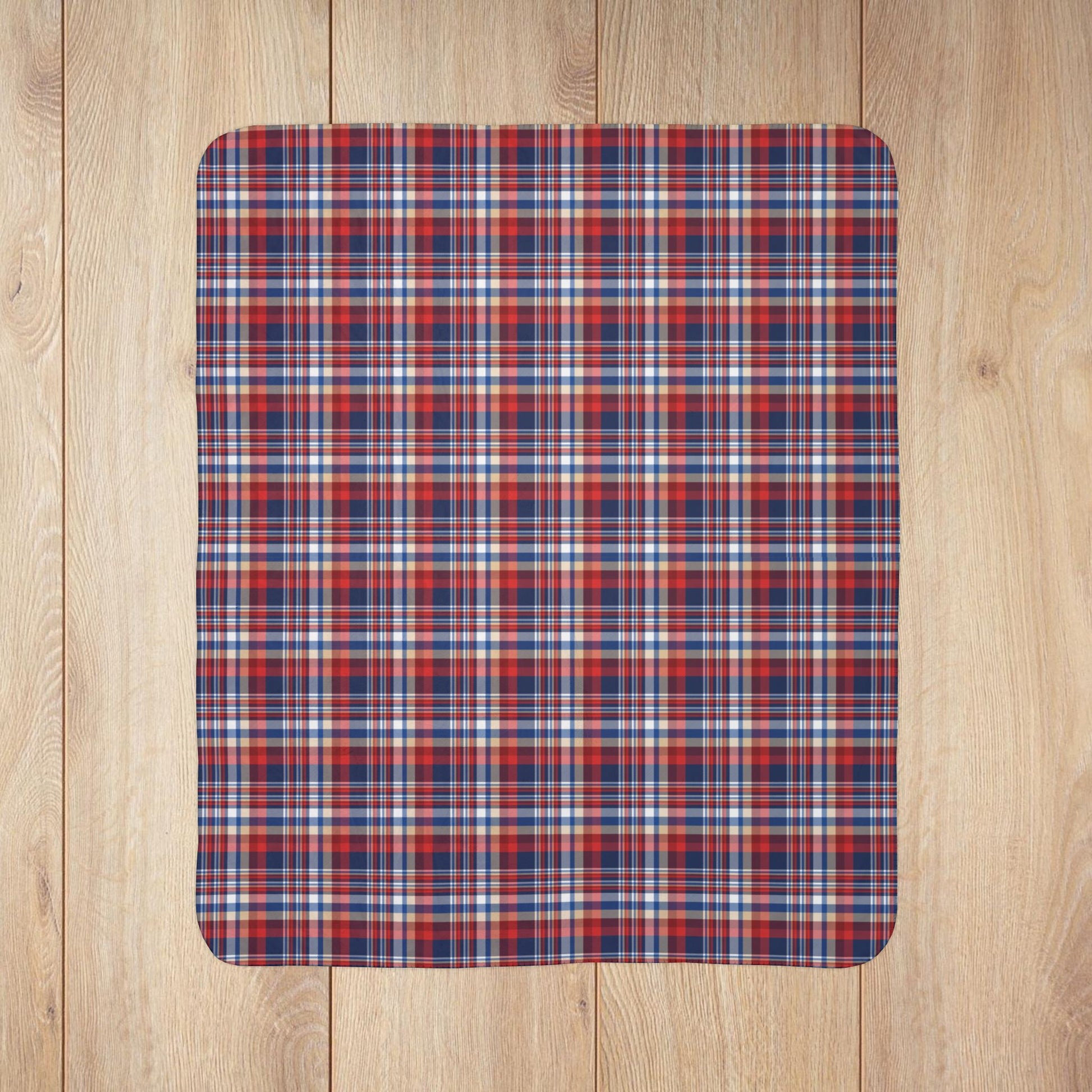 Blue, Red & White Ohio Plaid Fleece Sherpa Blanket