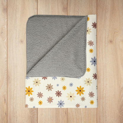 Cream Daisies Fleece Sherpa Blanket